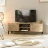 Meubles Tv En Bois|PALMA Meuble TV 147 cm 2 portes cannage rotin naturel