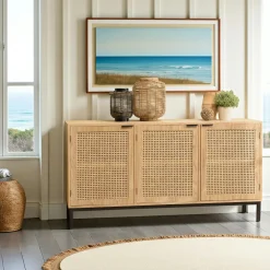 Meubles Tv En Bois|PALMA Meuble TV 147 cm 2 portes cannage rotin naturel