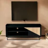 Meubles Tv En Bois|ANINA Meuble TV 1 porte bois noir et blanc