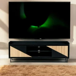 Meubles Tv En Bois|ANINA Meuble TV 1 porte bois noir et blanc