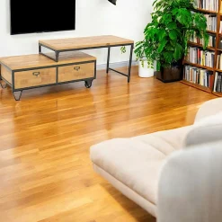 Meubles Tv Vintage|Meubles Tv Industriels|Loft / Loft Colors Meuble TV à roulettes en 2 parties, 3 grands plateaux en Hévéa recyclé naturel et métal 120x45x50cm LOFT