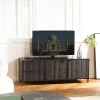 Meubles Tv En Bois|SURATE Meuble TV 2 tiroirs 2 portes motifs sculptés bois noir