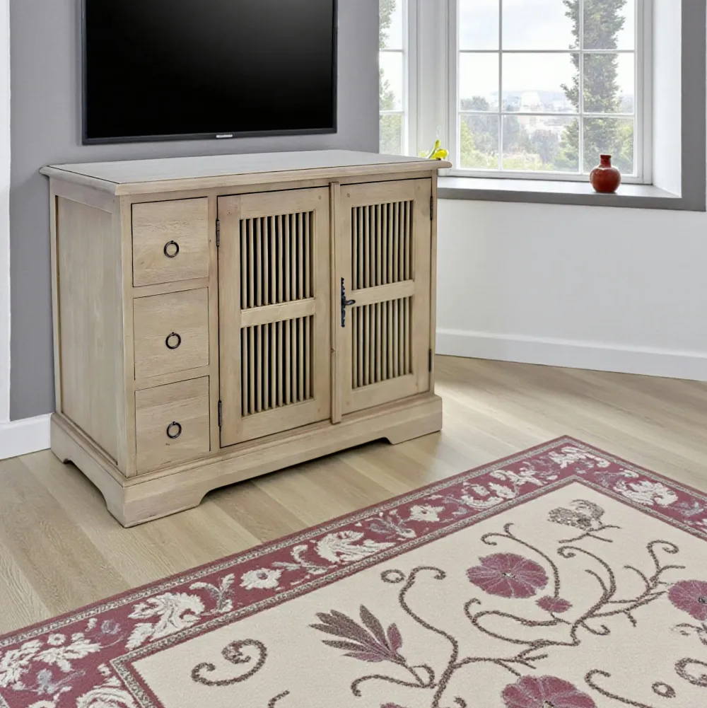 Meubles Tv En Bois|Maori Meuble TV 3 tiroirs 2 portes hévéa 90x44x70cm