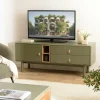 Meubles Tv En Bois|GUILIN Meuble TV 2 tiroirs 1 porte bois vert nature
