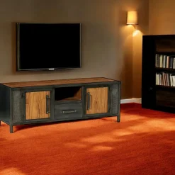 Meubles Tv Industriels|Meubles Tv En Bois|CLEVELAND Meuble tv bois recyclé teck métal vieilli