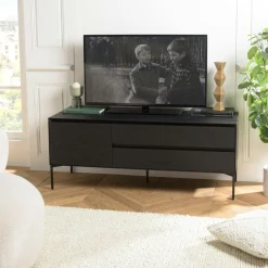Meubles Tv En Bois|MAYENCE Meuble TV contemporain bois couleur naturelle 1 porte 2 tiroirs