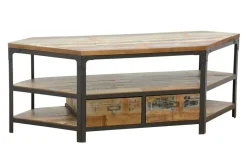 Meubles Tv Industriels|Meubles Tv En Bois|Loft / Loft Colors Meuble TV d'angle 2 tiroirs, 3 niches ouvertes dont une grande en Hévéa recyclé coloré et métal 134x50x50cm LOFT COLORS