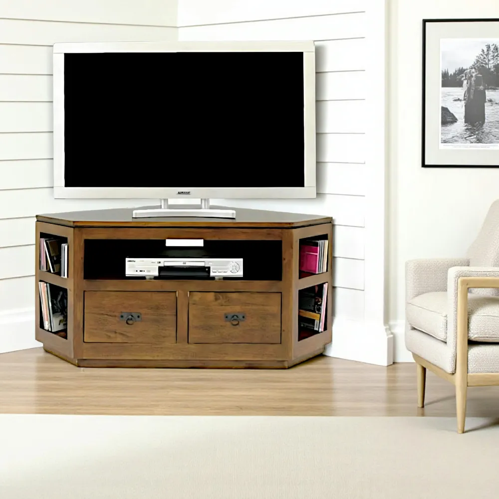 Meubles Tv D'Angle|Meubles Tv En Bois|Helena Meuble TV d'angle hévéa 120cm