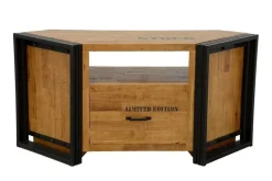 Meubles Tv Industriels|Meubles Tv D'Angle|Docker Meuble TV d'angle hévéa recyclé naturel et métal noirci 1 tiroir 1 niche 115X40X55cm