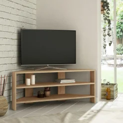 Meubles Tv En Bois|MARFA Meuble TV d'angle rangements ouverts - effet bois clair