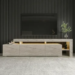 Meubles Tv En Bois|MARFA Meuble TV design effet travertin - 3 portes, niches