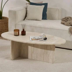 Meubles Tv En Bois|MARFA Meuble TV design effet travertin - 3 portes, niches