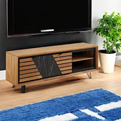 Meubles Tv En Bois|ESSEN Meuble tv design en bois de chêne finition miel, 2 portes
