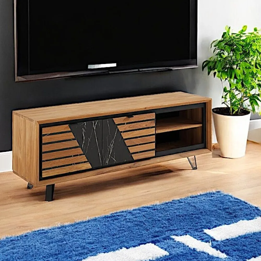 Meubles Tv En Bois|ESSEN Meuble tv design en bois de chêne finition miel, 2 portes