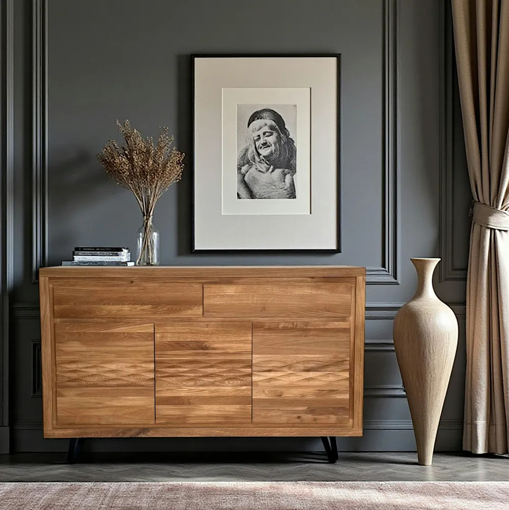 Meubles Tv En Bois|ESSEN Meuble tv design en bois de chêne finition miel, 2 portes