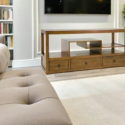 Meubles Tv En Bois|Helena Meuble TV destructuré Hévéa 3 tiroirs 140x50x65cm