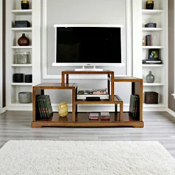 Meubles Tv En Bois|Maori Meuble TV destructuré Hévéa double faces, 4 niches 150x45x75cm