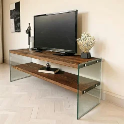 Meubles Tv En Bois|LHASA Meuble TV en bois clair et verre - 2 niveaux