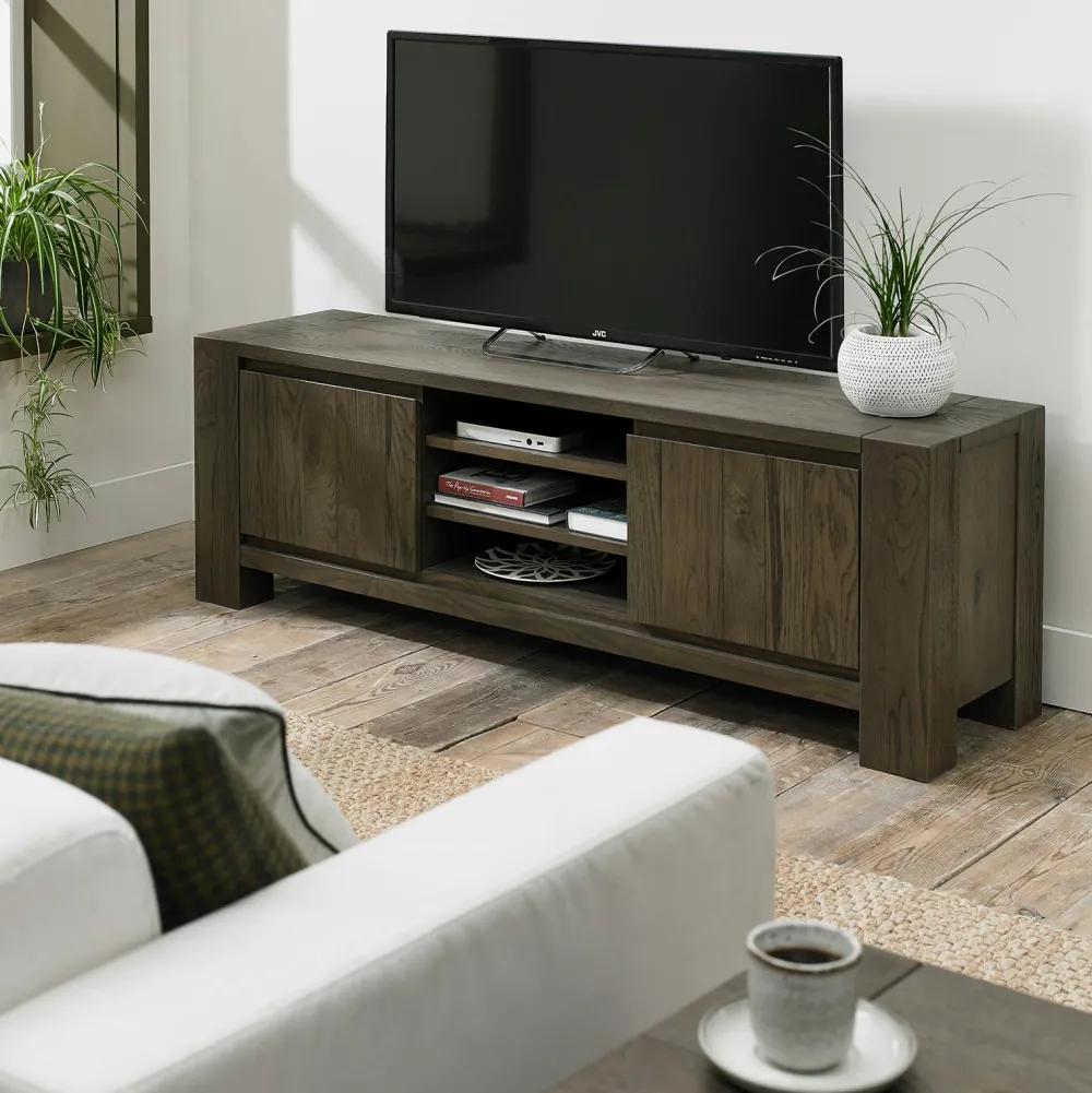 Meubles Tv En Bois|ALLEN Meuble tv en bois de chêne fumé