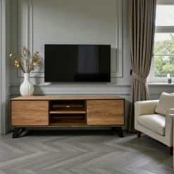 Meubles Tv En Bois|PALERME Meuble tv en bois de chêne brun et pieds obliques