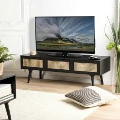 Meubles Tv En Bois|PALMA 2 Meuble TV en bois noir avec cannage
