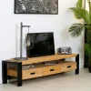 Meubles Tv Industriels|Meubles Tv En Bois|Loundge Meuble TV en pin massif 3 tiroirs