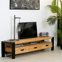 Meubles Tv Industriels|Meubles Tv En Bois|Loundge Meuble TV en pin massif 3 tiroirs