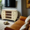 Meubles Tv En Bois|Maori Meuble TV galbé Hévéa 6 tiroirs, 3 niches 95.2x55x70cm TRADITION