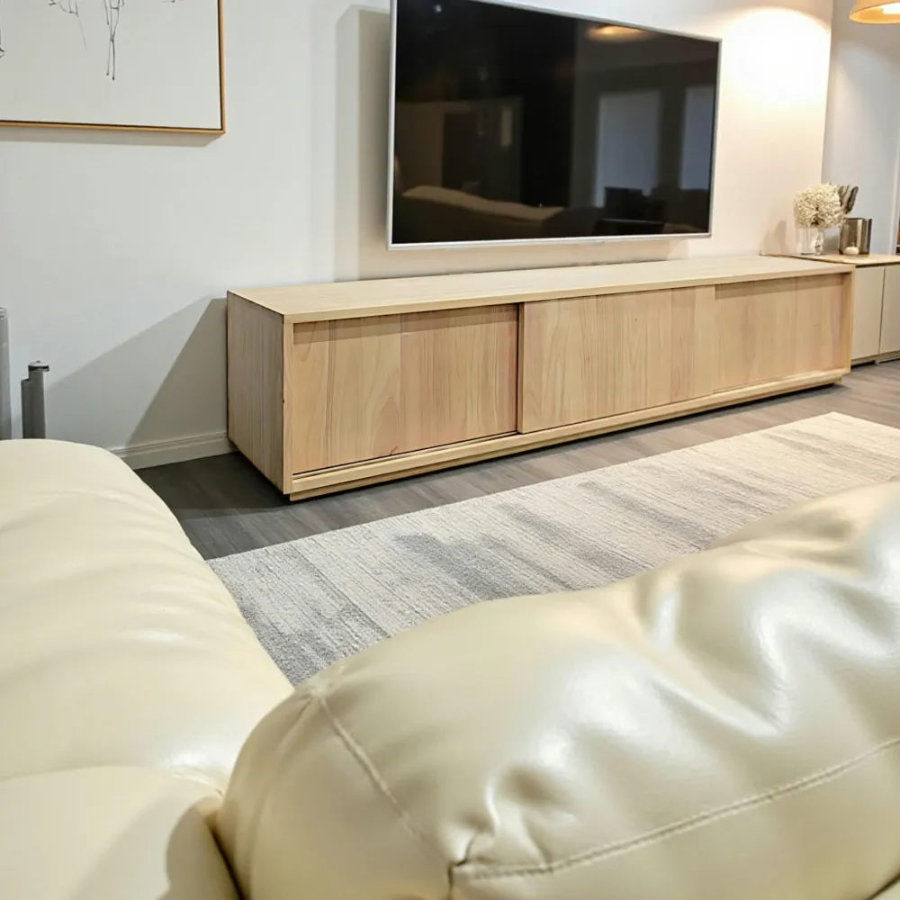 Meubles Tv Scandinaves|Meubles Tv En Bois|Baltic Meuble TV Hévéa 3 portes coulissantes 200x45x45cm