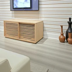 Meubles Tv En Bois|New Orléans Meuble TV Hévéa 2 portes coulissantes Persiennes 90x45x45cm NEW ORLEANS