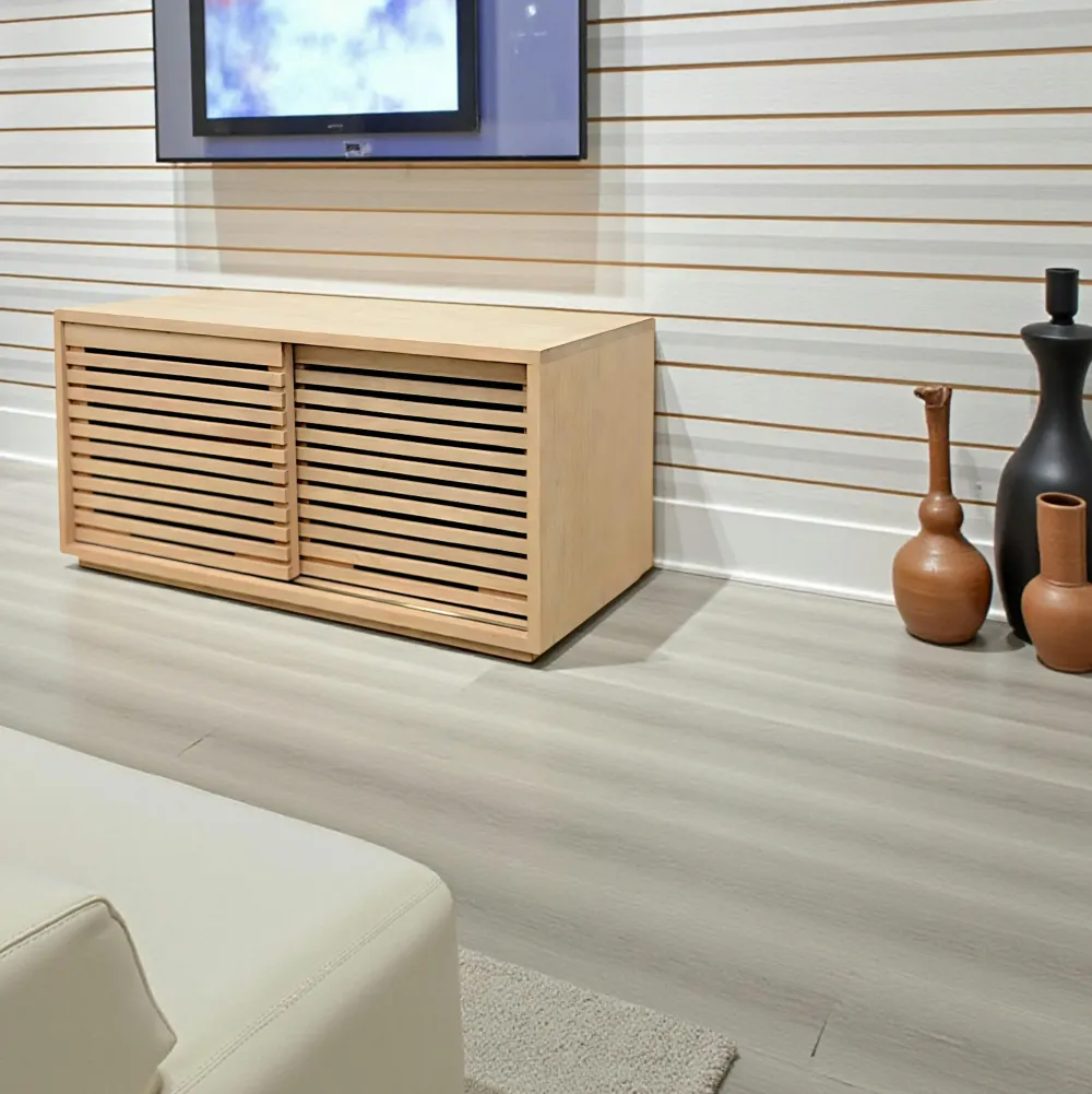 Meubles Tv En Bois|New Orléans Meuble TV Hévéa 2 portes coulissantes Persiennes 90x45x45cm NEW ORLEANS