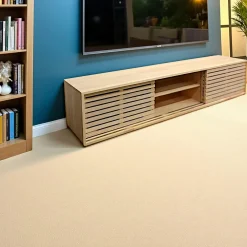 Meubles Tv En Bois|New Orléans Meuble TV Hévéa 3 portes coulissantes Persiennes 200x45x45cm NEW ORLEANS