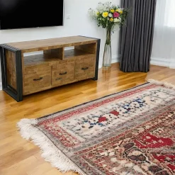 Meubles Tv Industriels|Meubles Tv En Bois|Docker Meuble TV hévéa recyclé naturel et métal noirci 2 tiroirs 2 niches 90X40X55cm