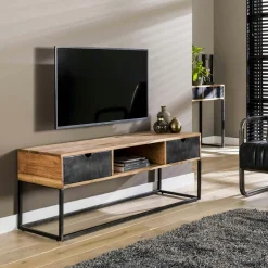 Meubles Tv En Bois|BUNBURY Meuble tv industriel tiroirs métal