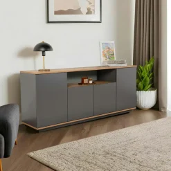 Meubles Tv En Bois|MARFA Meuble TV moderne 3 portes blanc et effet noyer