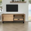 Meubles Tv En Bois|GRADO Meuble TV moderne avec rangement - bois clair chêne