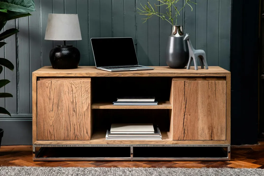 Meubles Tv En Bois|RIVERSIDE Meuble TV moderne chêne acier 150 cm