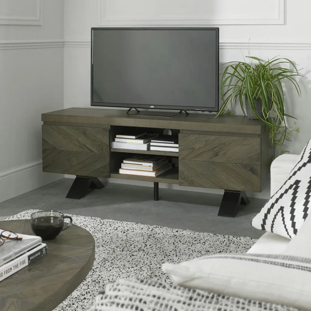 Meubles Tv En Bois|ARLINGTON Meuble tv moderne en marqueterie de chêne