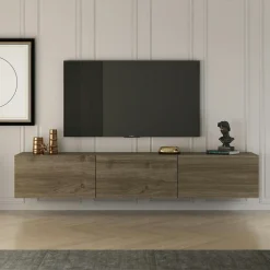 Meubles Tv En Bois|MARFA Meuble TV mural effet noyer - 3 niches