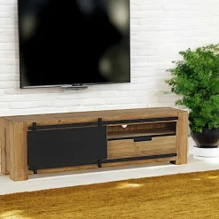 Meubles Tv En Bois|SOHO Meuble tv porte coulissante pin brossé