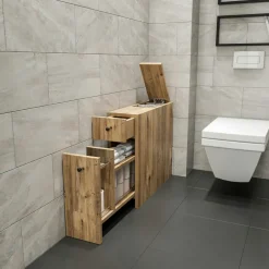Meubles De Salle De Bains·Rangement Salle De Bains|MARFA Meuble WC effet bois clair, 2 tiroirs 1 porte