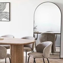 Miroirs|HILO Miroir d'entrée rond avec étagère en bois brun