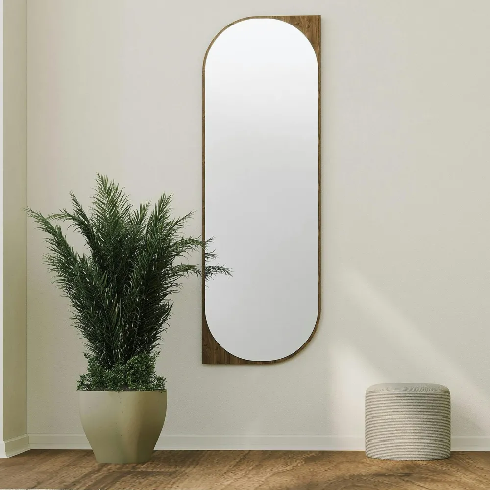 Miroirs|CODY Miroir mural plein pied effet noyer - forme capsule 152 cm