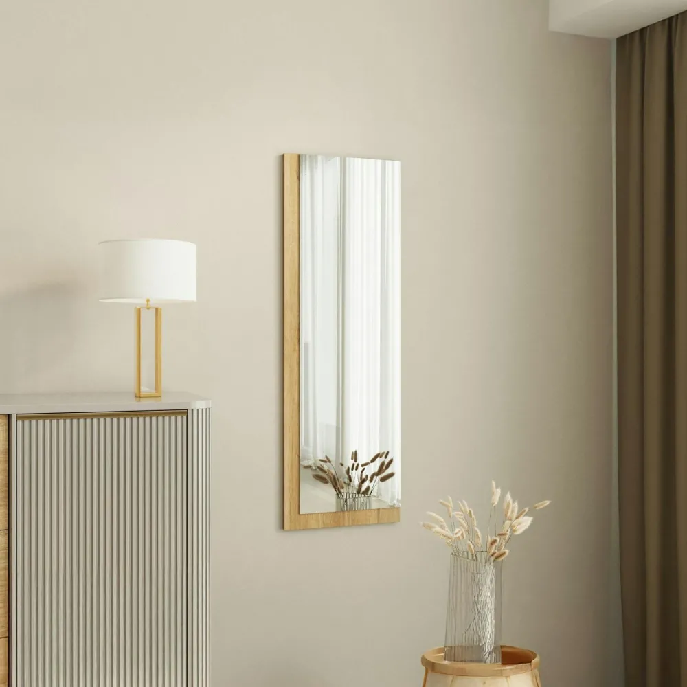 Miroirs|CODY Miroir rectangulaire mural demi-cadre effet noyer 120 cm