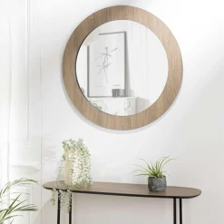 Miroirs|Landaise Miroir rond cadre bois moderne