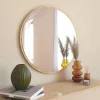 Miroirs|CODY Miroir rond moderne avec cadre effet bois clairØ60 cm