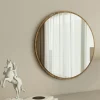 Miroirs|CODY Miroir rond moderne avec cadre effet noyerØ60 cm