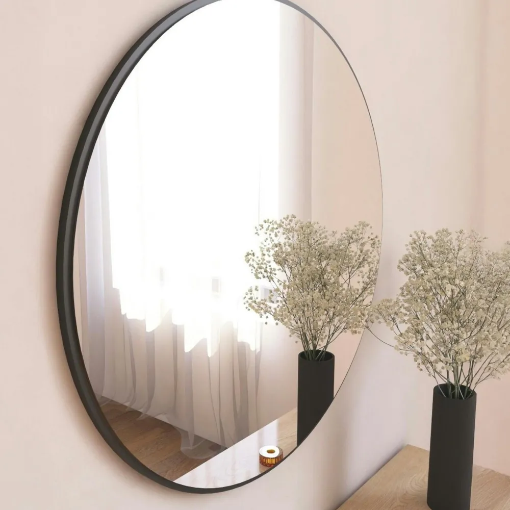 Miroirs|CODY Miroir rond moderne avec cadre effet noyerØ60 cm