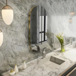 Miroirs|CODY Miroir salle de bains ovale fumé, bordure dorée 85 cm