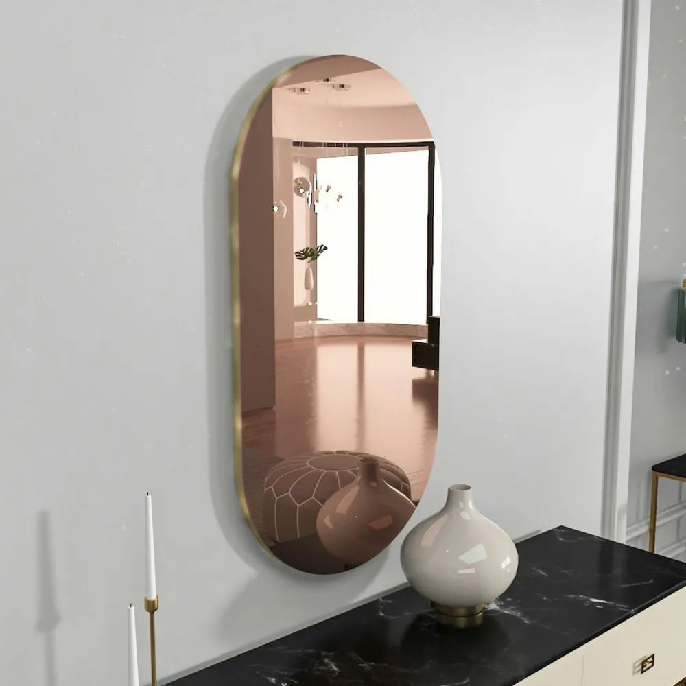 Miroirs|CODY Miroir salle de bains ovale argenté, bordure dorée 85 cm